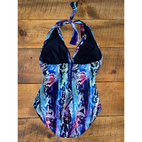 Womens MAGICSUIT Claudia Boa Green Blue Pink Snake‎ Halter Bathing Suit Size 12 - Picture 6 of 10
